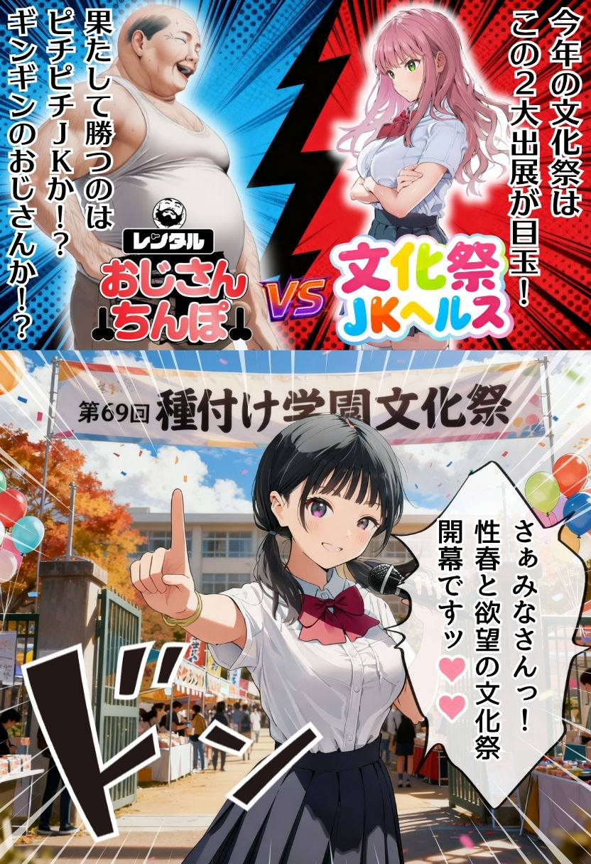 【大乱交】文化祭JKヘルス VS レンタルおじさんちんぽ サンプル画像1 【竿役が種付けおじさんじゃないとヌケないんだが・・・】