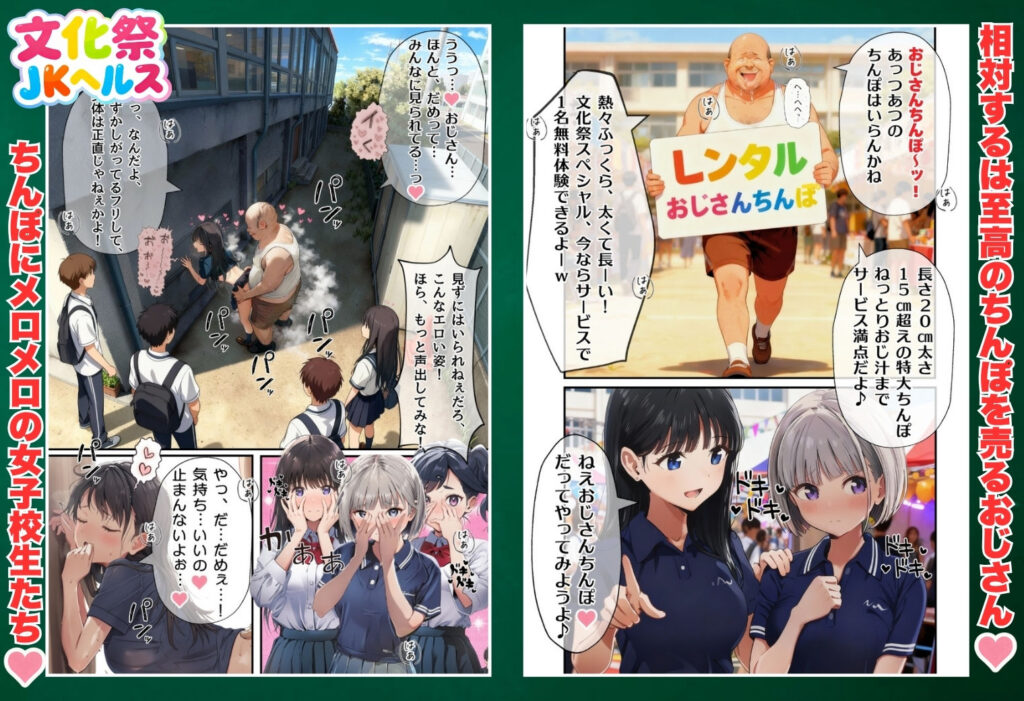 【大乱交】文化祭JKヘルス VS レンタルおじさんちんぽ サンプル画像4 【竿役が種付けおじさんじゃないとヌケないんだが・・・】